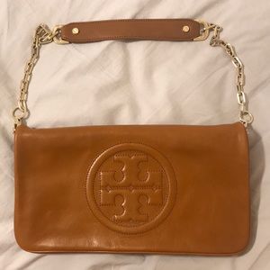 Tory Burch Reva Clutch shoulder bag brown leather